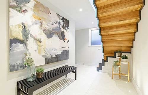 modern closed riser stair with steel stringers