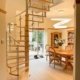 Musselburgh spiral stair with dining table in background