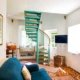 Light-green-steel-and-wood-spiral-in-a-living-area
