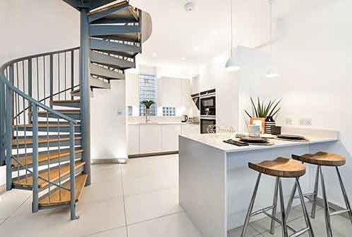 grey-steel-spiral-with-timber-steps-in-a-kitchen