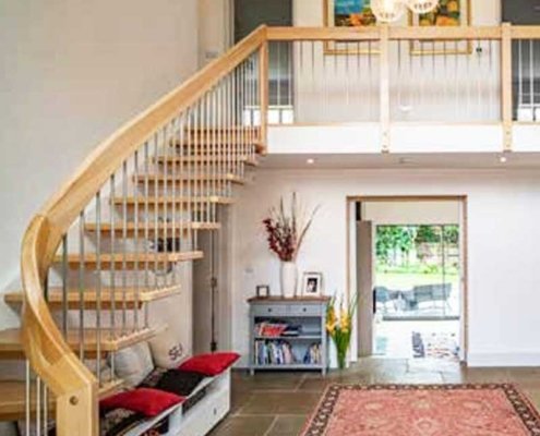Floating-timber-stair-in-a-hallway